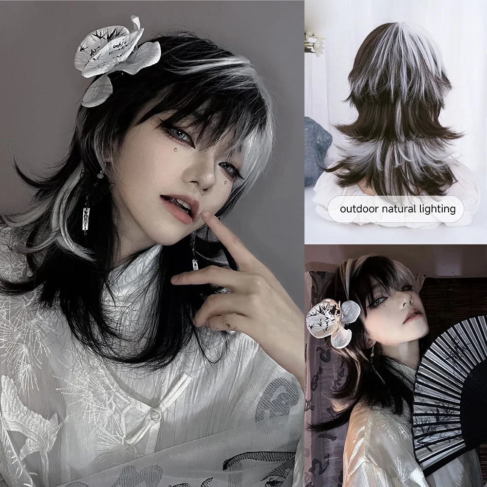 Synthetic Braided Wigs For Black Women - 16 inch zwart-witte kleur synthetische pruiken