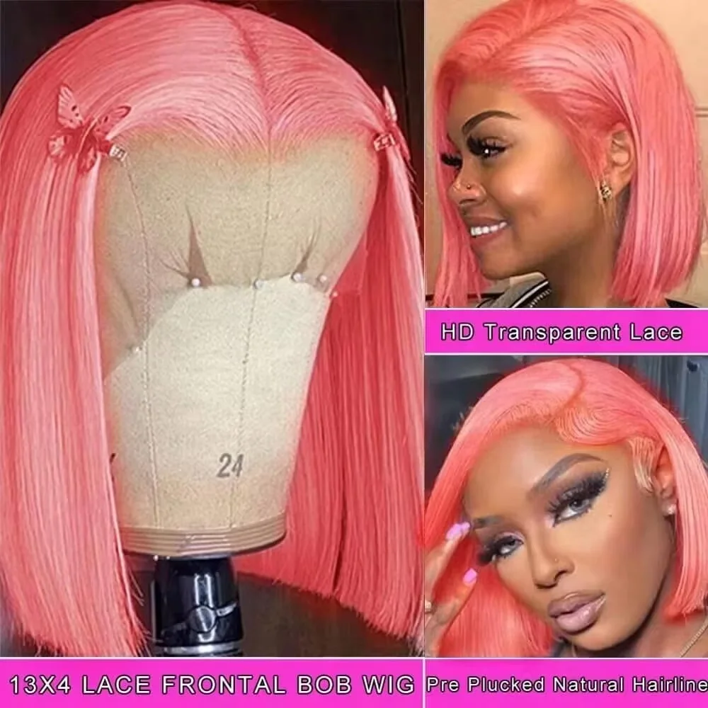 Pre Parted 13X4 Lace Front Bob Wig - 10 inch roze bobpruik van echt