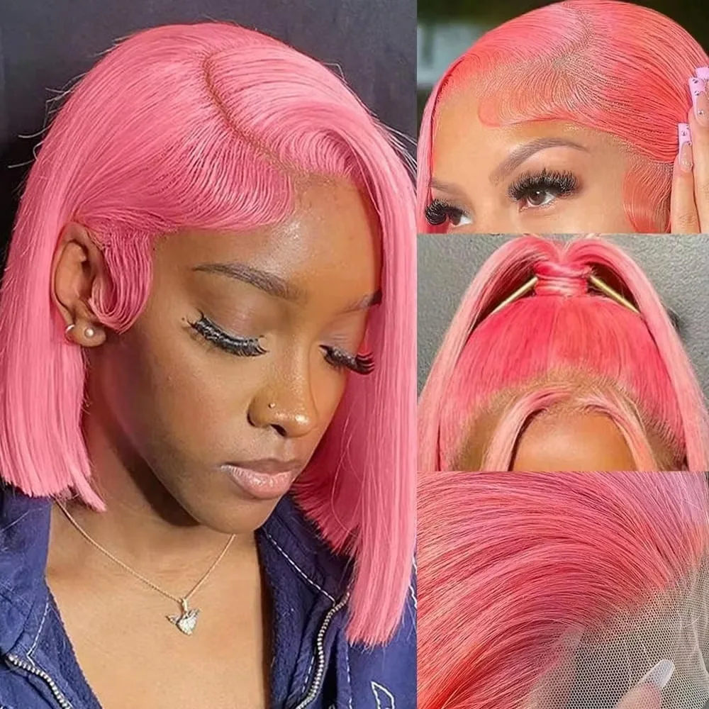 10 inch roze bobpruik van echt - Pre Parted 13X4 Lace Front Bob Wig recensie en prijs